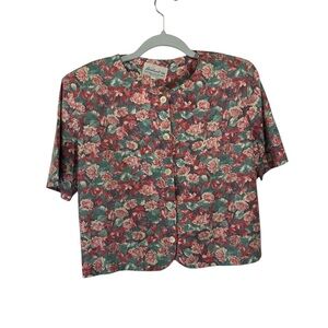 vintage made in usa lombardi inc floral short sleeve button up size 10